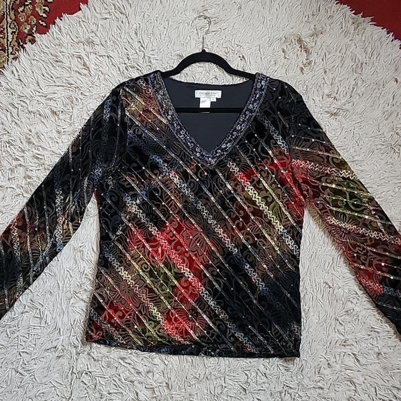 Vintage Velvet Burnout Blouse Top Size Medium M Coldwater Creek Witchy Whimsygot - Picture 1 of 11
